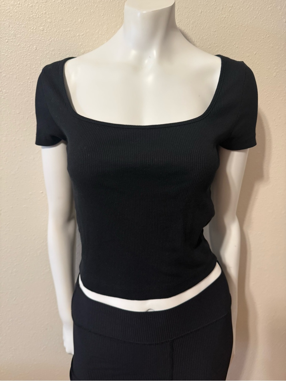 wild fable Black Ribbed Square Neck Crop Top